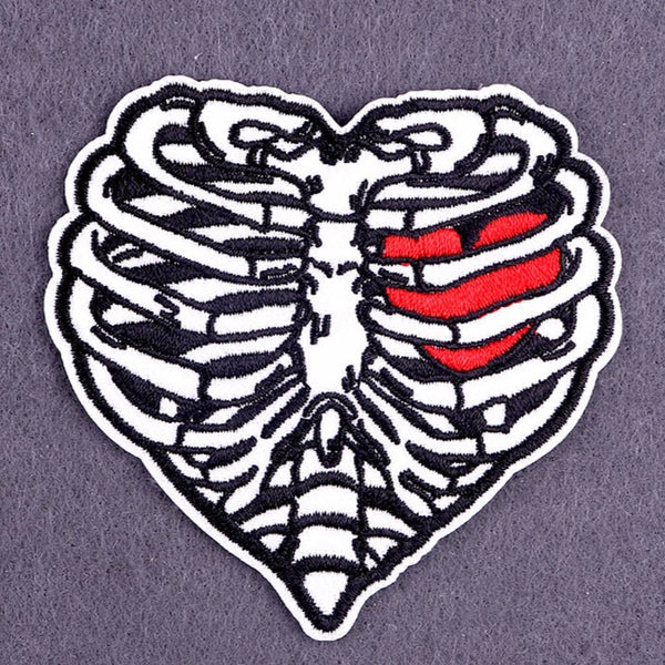 Cool 'Skeleton Rib Cage | Heart' Embroidered Patch