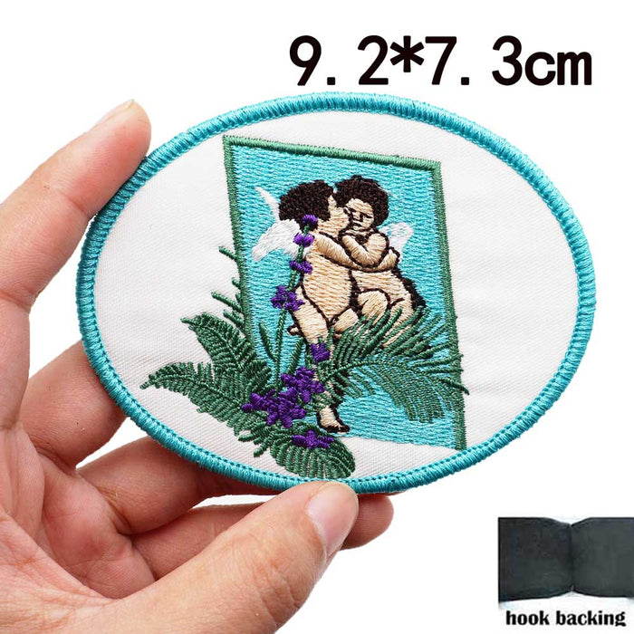 Cute 'Angels Hugging | Portrait' Embroidered Velcro Patch