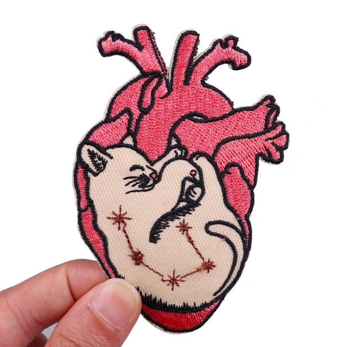 Anatomical Human Heart 'Sleeping Cat' Embroidered Patch