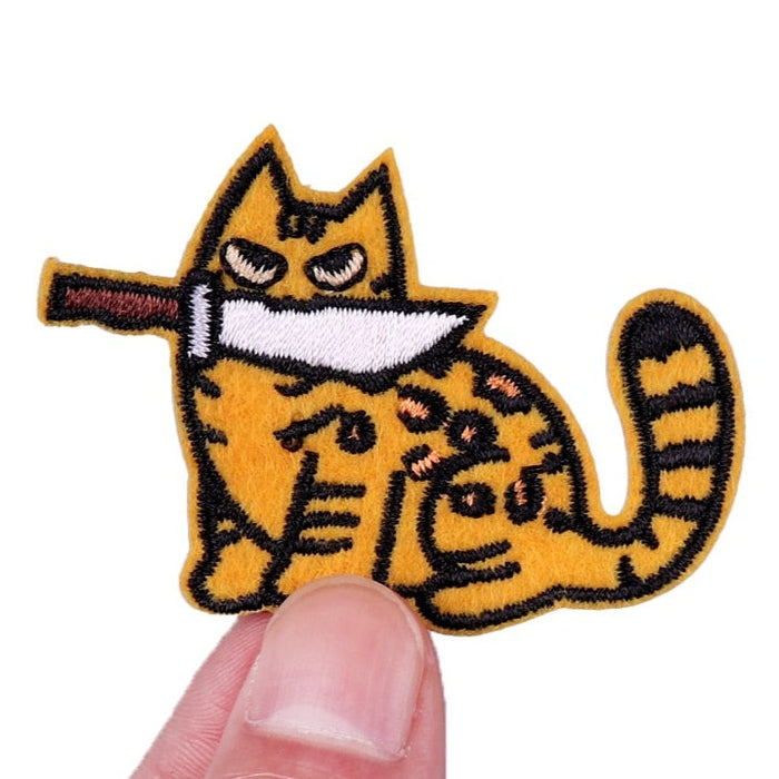 Orange Cat 'Knife In Mouth | Mad' Embroidered Patch