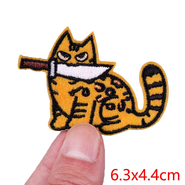 Orange Cat 'Knife In Mouth | Mad' Embroidered Patch