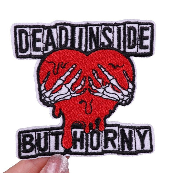 Funny 'Dead Inside But Horny | Skeleton Hand And Heart' Embroidered Patch