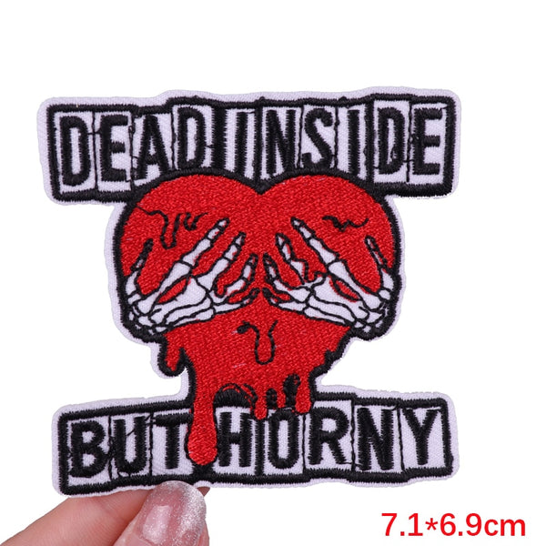 Funny 'Dead Inside But Horny | Skeleton Hand And Heart' Embroidered Patch