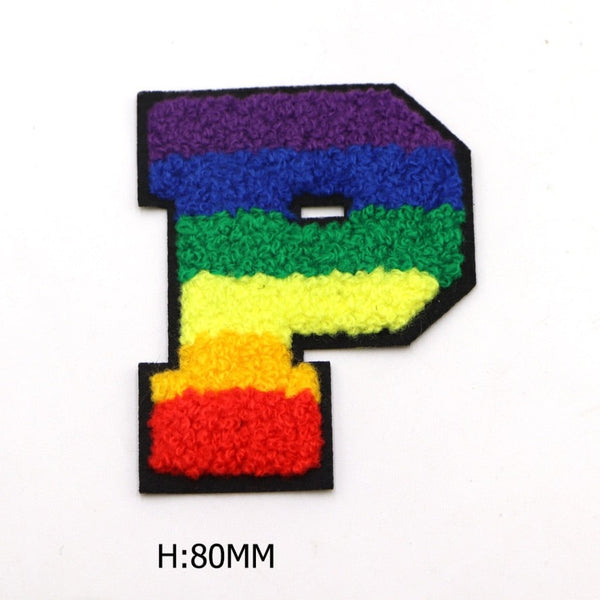 Rainbow Chenille 'Letter P' Embroidered Patch