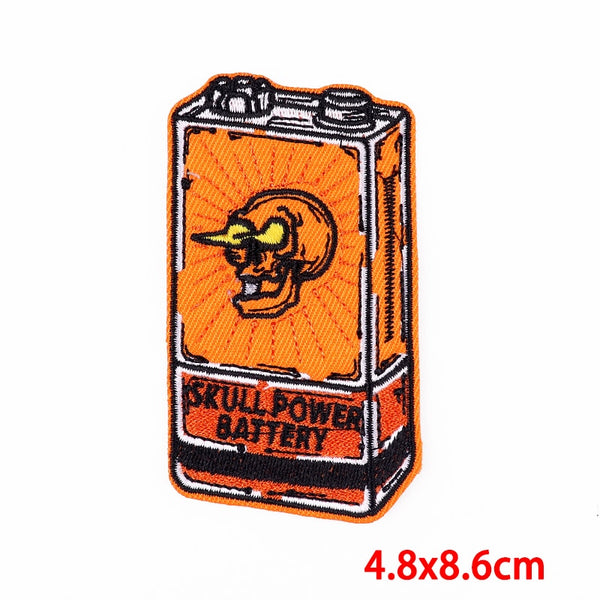 Skull Power Battery Embroidered Patch