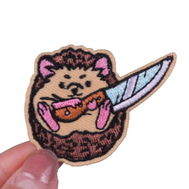Cute 'Hedgehog | Hugging A Knife' Embroidered Patch