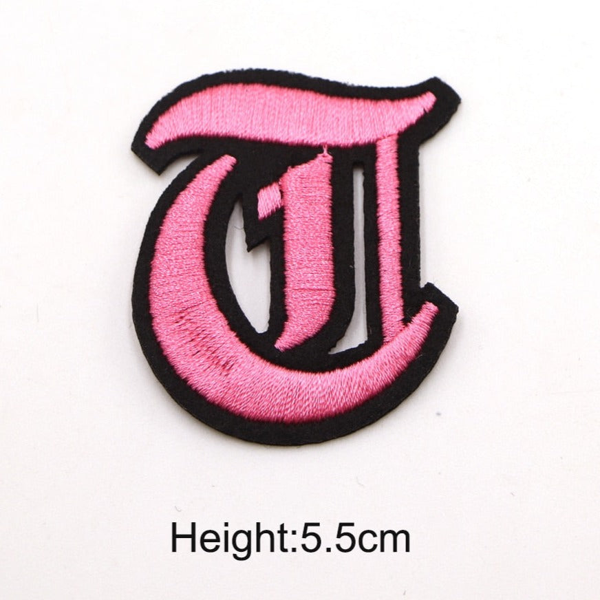 Gothic Font 'Letter T | Pink' Embroidered Patch