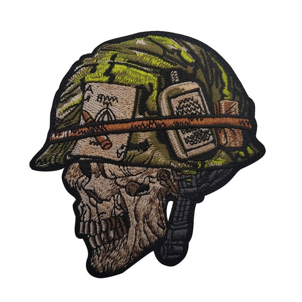 Skull 'Combat Helmet' Embroidered Velcro Patch