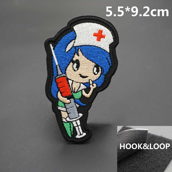 Cute 'Nurse Girl | Big Syringe' Embroidered Velcro Patch