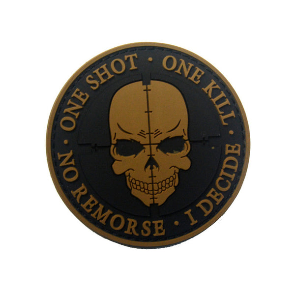 Skull 'One Shot One Kill No Remorse I Decide | 3.0' PVC Rubber Velcro Patch