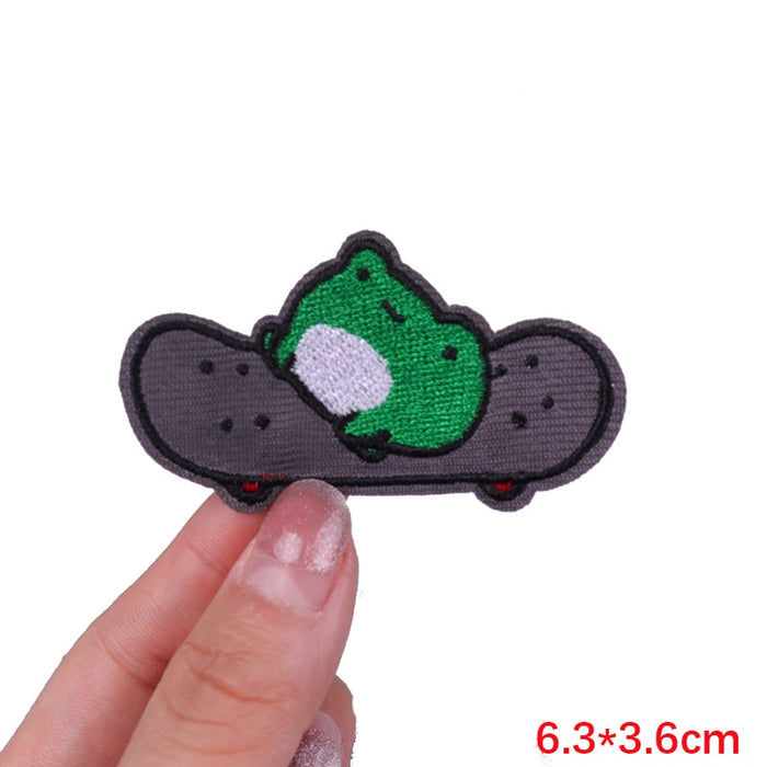 Cute 'Frog On A Skateboard' Embroidered Patch