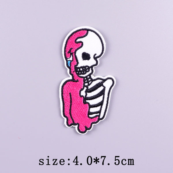 Skull 'Pink Melting Half Skeleton' Embroidered Velcro Patch