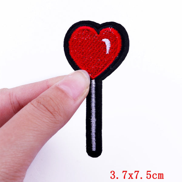 Cute 'Red Heart Lollipop' Embroidered Patch