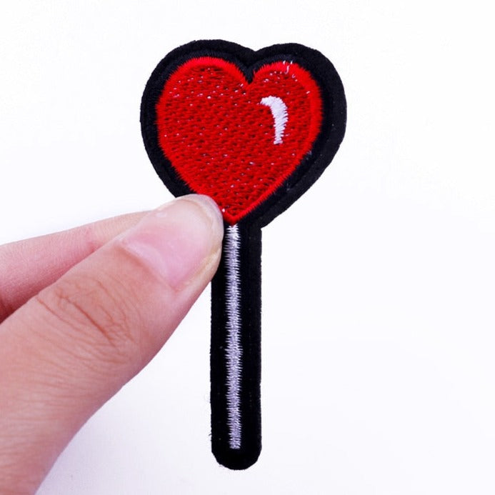 Cute 'Red Heart Lollipop' Embroidered Patch