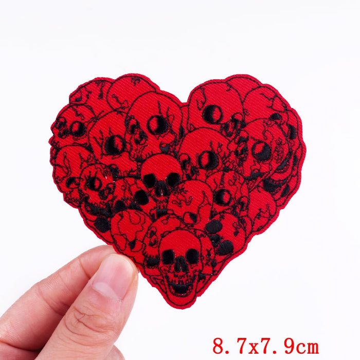 Heart Shaped 'Skull Heads' Embroidered Patch
