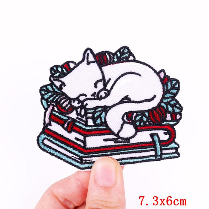 Cute Cat Sleeping On Books Embroidered Velcro Patch