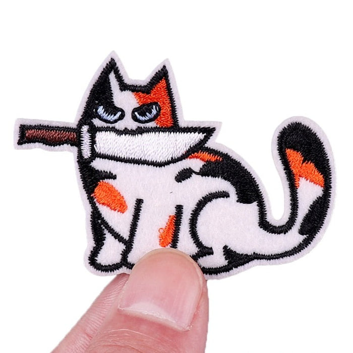 Calico Cat 'Knife In Mouth | Sitting' Embroidered Patch