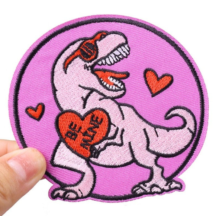 Cute 'T-Rex | Holding Be Mine Heart' Embroidered Patch
