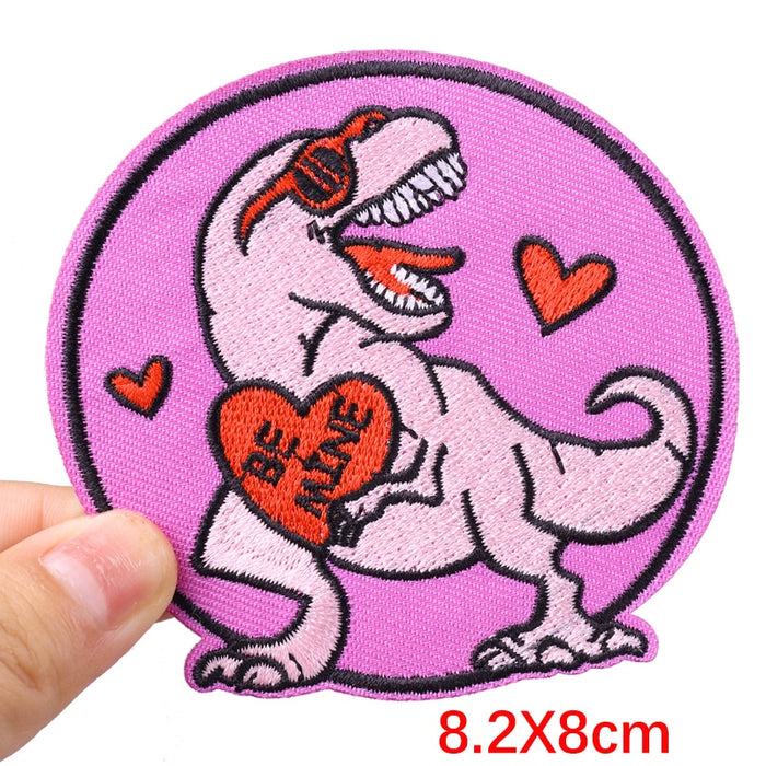 Cute 'T-Rex | Holding Be Mine Heart' Embroidered Patch
