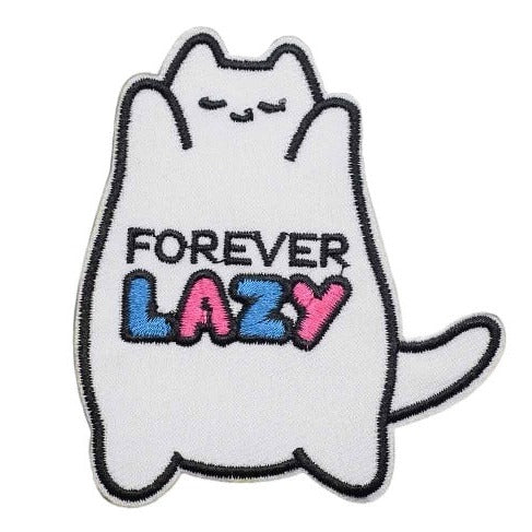 Cute Cat 'Forever Lazy' Embroidered Patch