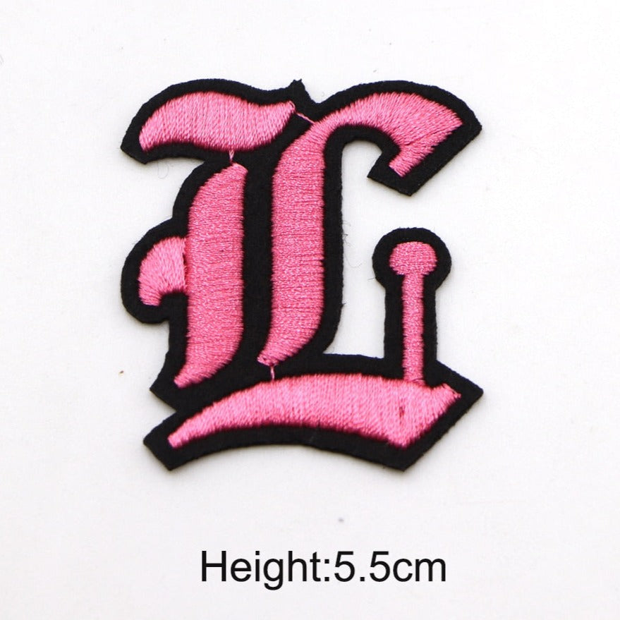 Gothic Font 'Letter L | Pink' Embroidered Patch
