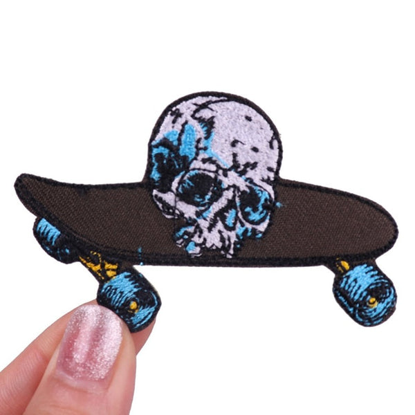 Skull Head 'Skateboard' Embroidered Patch