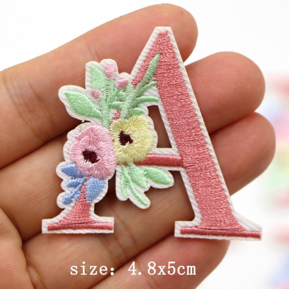 Cute 'Pink Letter A | Flowers | 1.0' Embroidered Patch