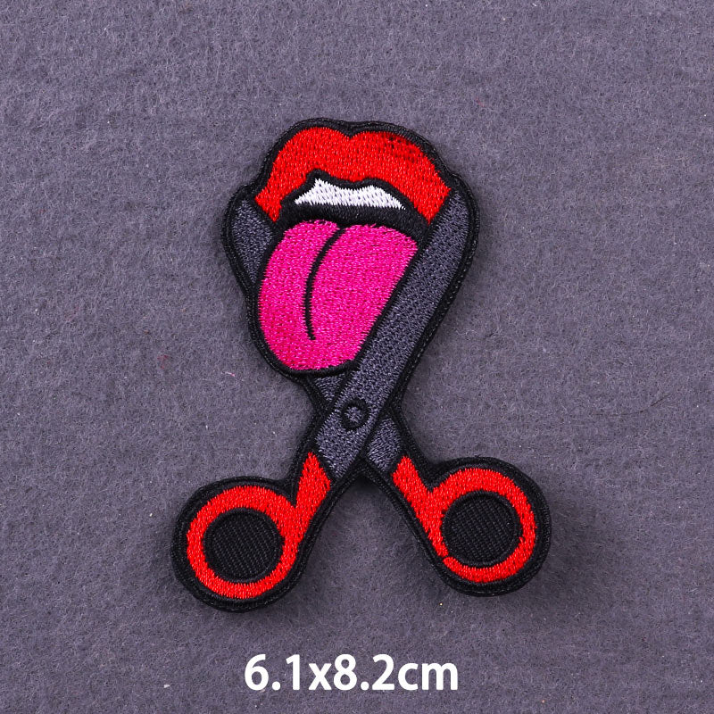 Scissor 'Cutting Pink Tongue' Embroidered Patch