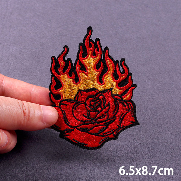 Red Rose 'Flaming' Embroidered Patch