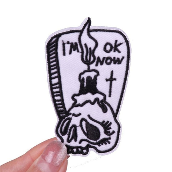 Halloween 'I'm Ok Now | Tombstone And Skull Candle' Embroidered Patch