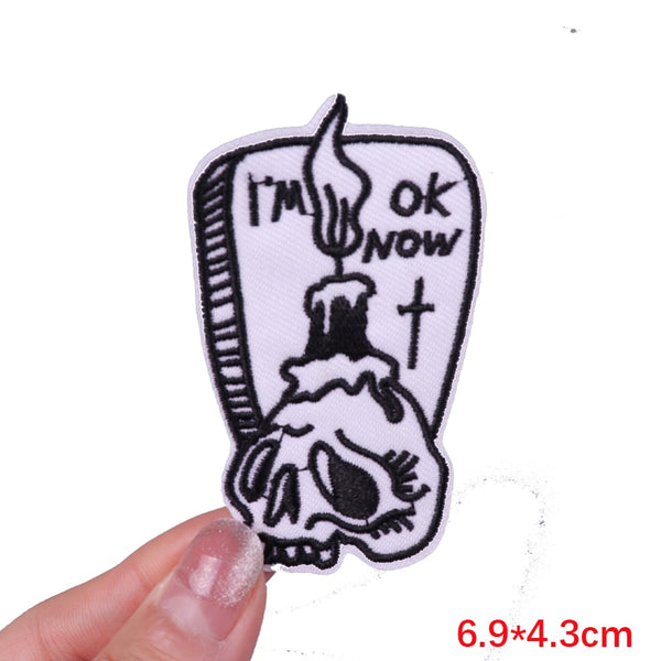 Halloween 'I'm Ok Now | Tombstone And Skull Candle' Embroidered Patch