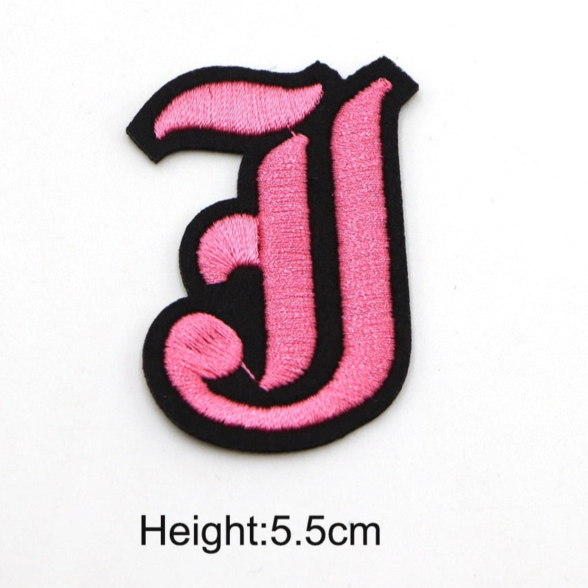 Gothic Font 'Letter J | Pink' Embroidered Patch