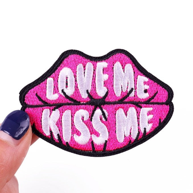 Pink Lips 'Love Me | Kiss Me' Embroidered Patch