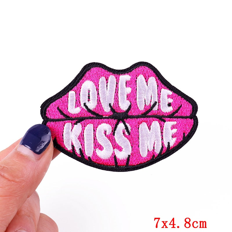 Pink Lips 'Love Me | Kiss Me' Embroidered Patch