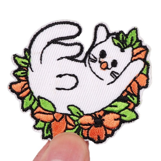 White Cat 'Lying In Flower' Embroidered Patch