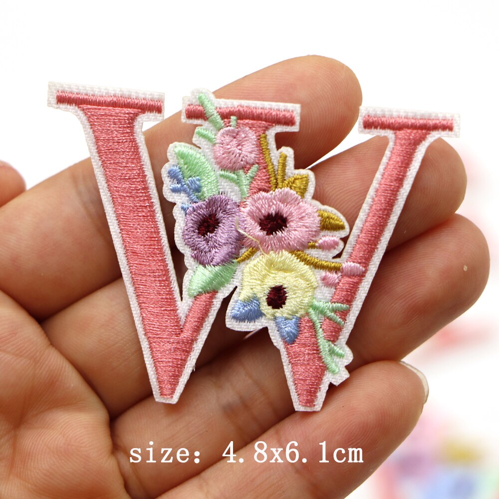 Cute 'Pink Letter W | Flowers' Embroidered Patch