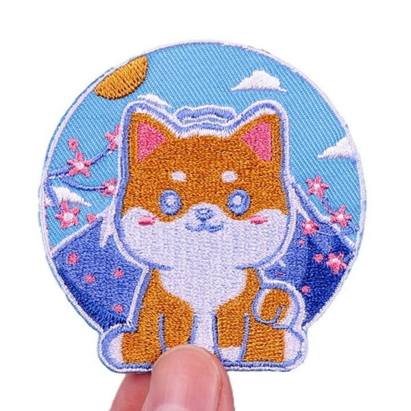 Cute Dog 'Mount Fuji And Cherry Blossoms' Embroidered Patch