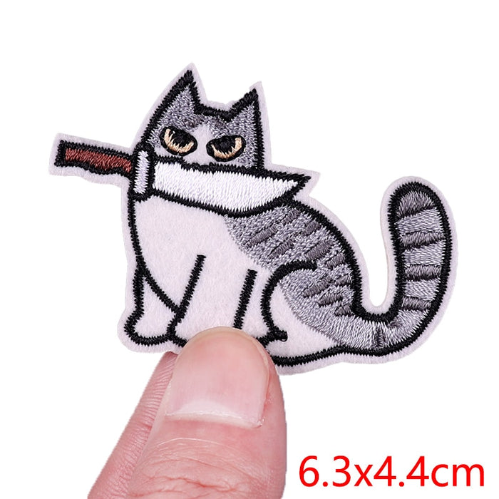 Cat 'Knife In Mouth | Looking' Embroidered Patch