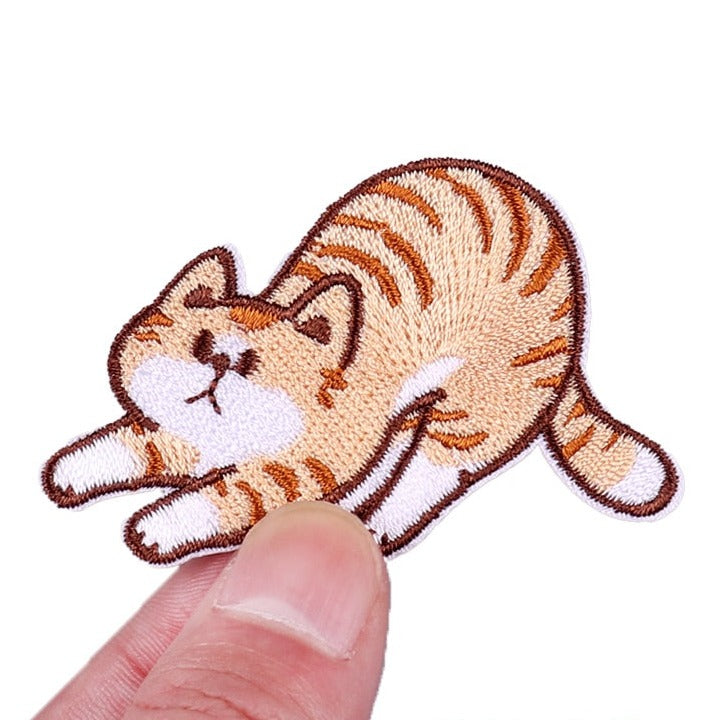 Orange Cat 'Stretching' Embroidered Patch