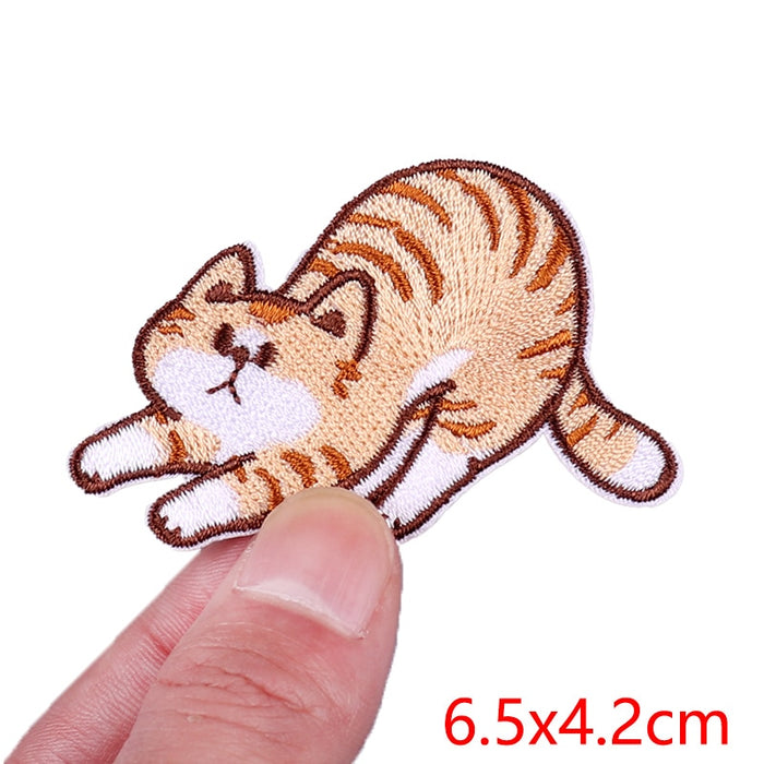 Orange Cat 'Stretching' Embroidered Patch