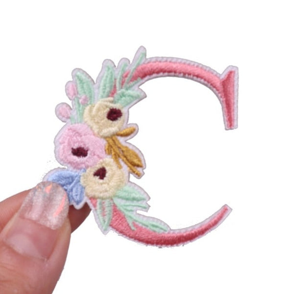 Cute 'Pink Letter C | Flowers' Embroidered Patch