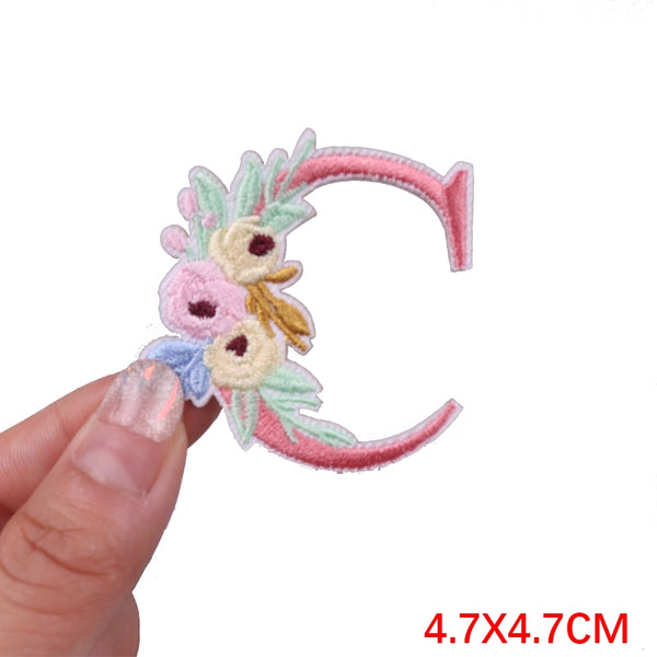 Cute 'Pink Letter C | Flowers' Embroidered Patch