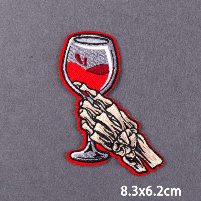Skeleton Hand 'Glass of Wine' Embroidered Patch