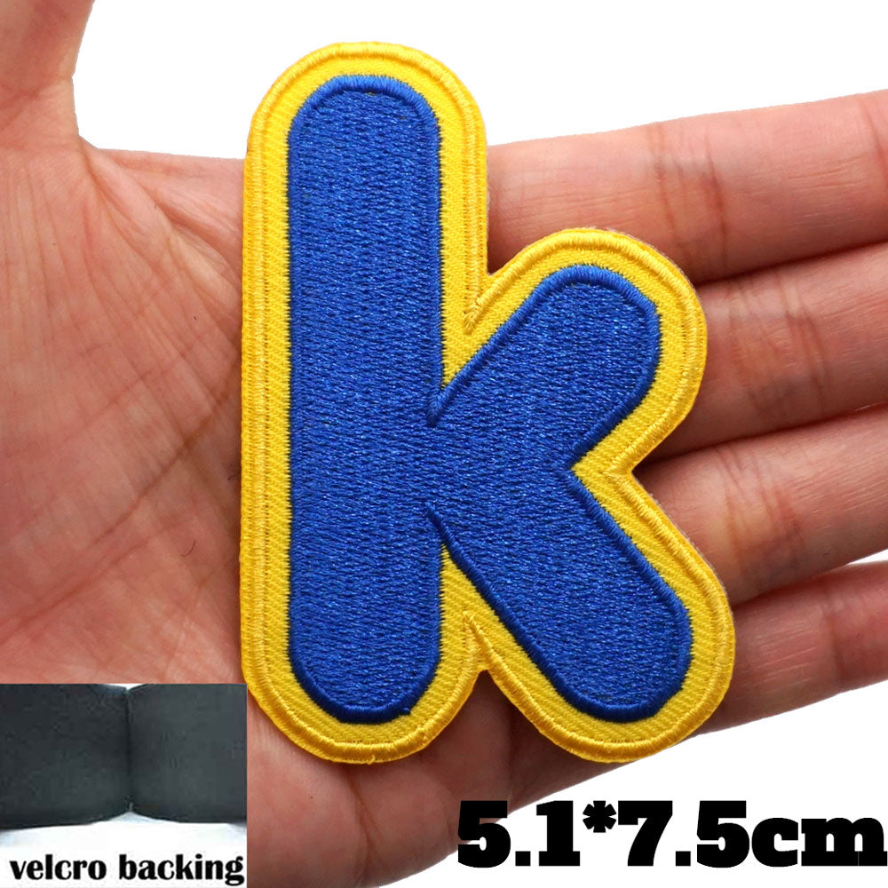 Small Letter K 'Yellow and Blue' Embroidered Velcro Patch