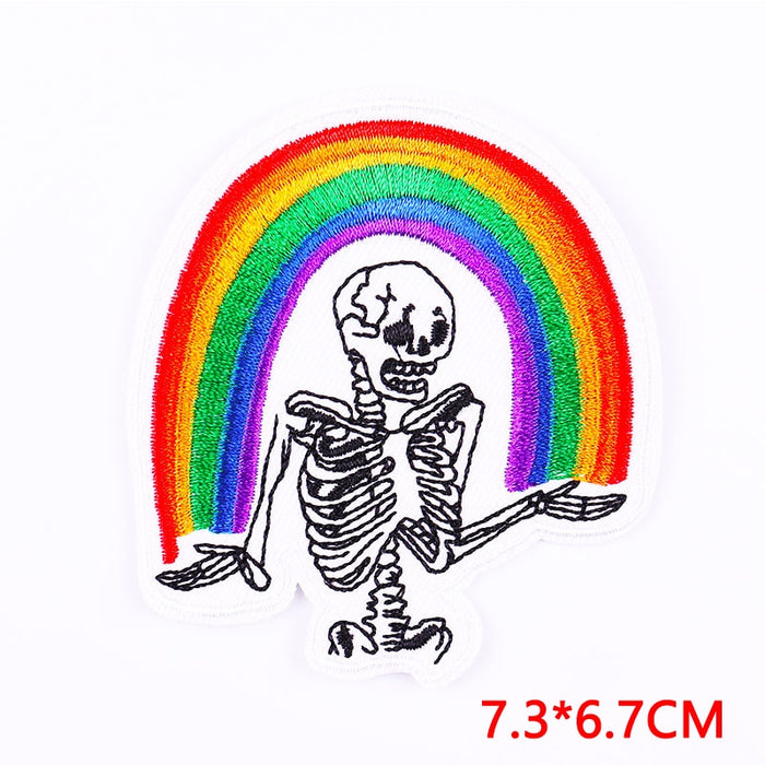 Skull 'Skeleton Under Rainbow' Embroidered Patch