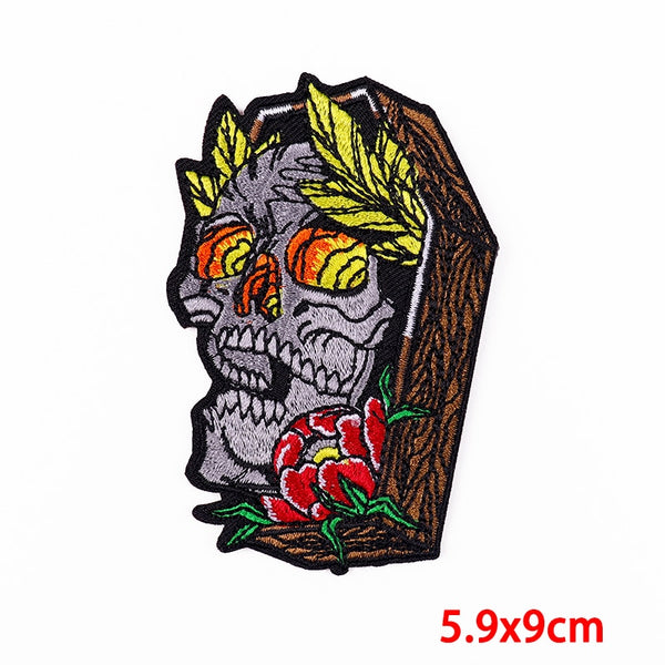 Halloween 'Skull Head In Coffin' Embroidered Patch