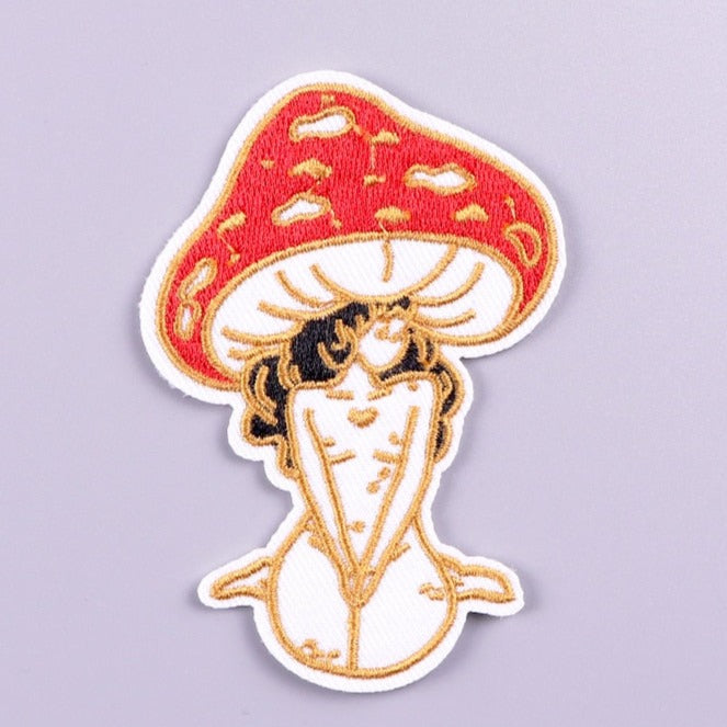 Cute 'Mushroom Girl' Embroidered Velcro Patch