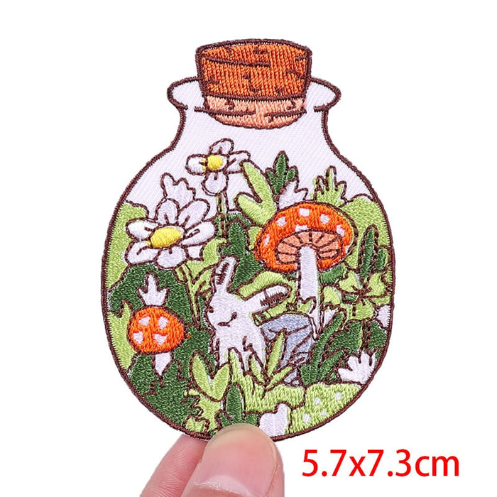 Cute 'Bunny Garden In A Jar' Embroidered Patch