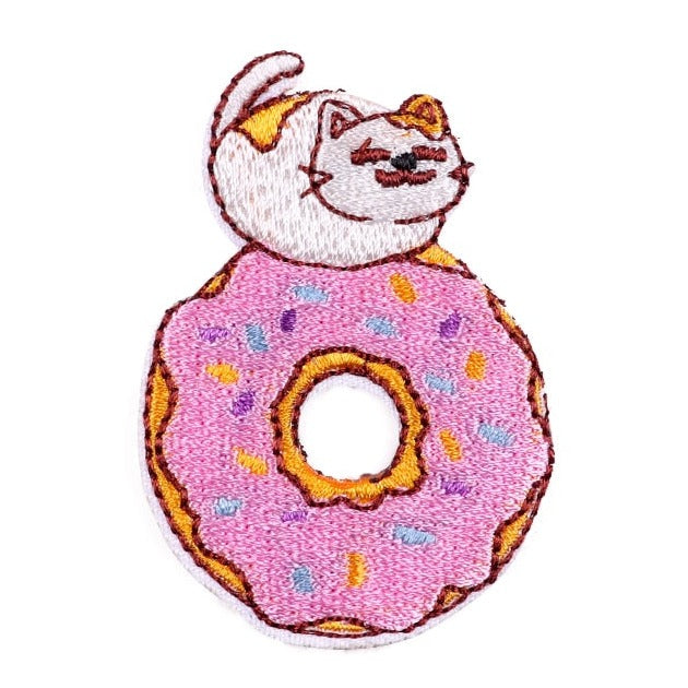 Cute 'Cat and Donut' Embroidered Patch