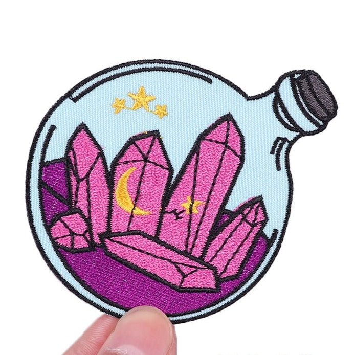 Cute 'Crystals In Potion Bottle | Stars And Moon' Embroidered Patch